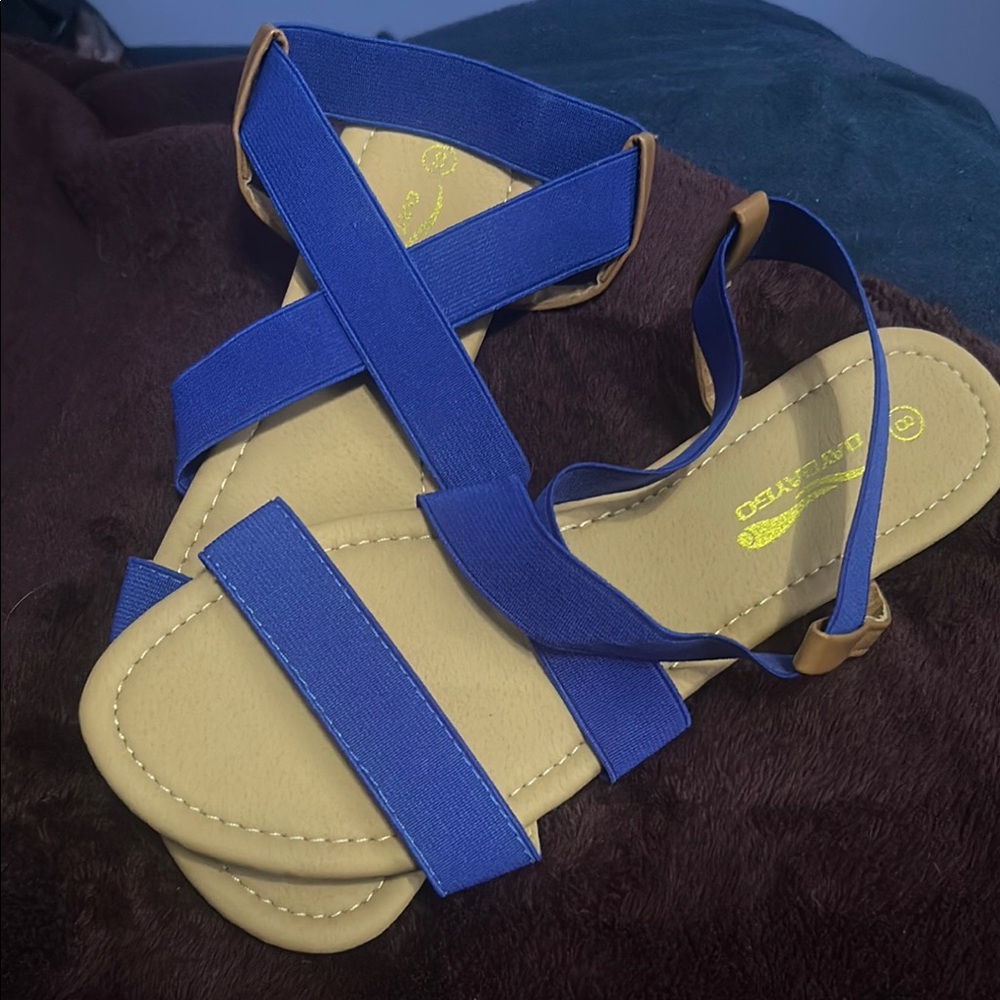 Blue and Tan Stretchy Sandals